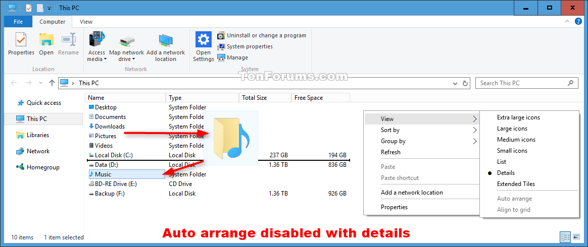 Disable Auto Arrange In Windows 7 Folders Read