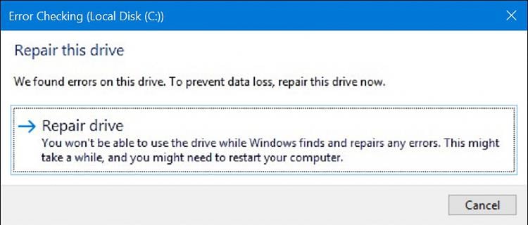 windows 10 scan drive for errors