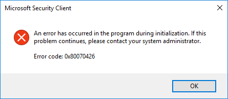 Microsoft Security Client fails at initialisation error 0x80070426-error.png