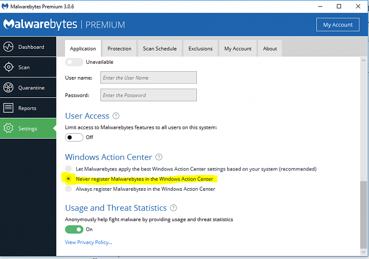 Windows Defender - Some Settings Are Managed by your Organization-never-register.png
