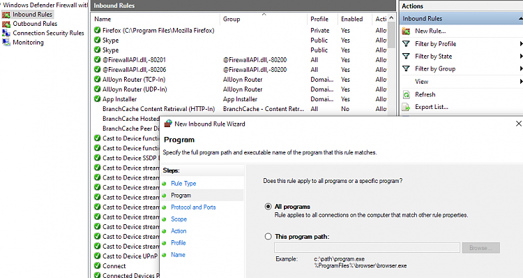 windows firewall registry settings
