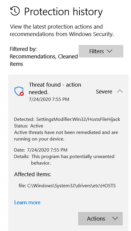 Can't get rid of SettingsModifier:Win32/HostsFileHijack-host-virus.png