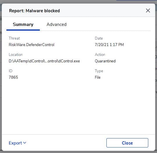 report file to windows defender