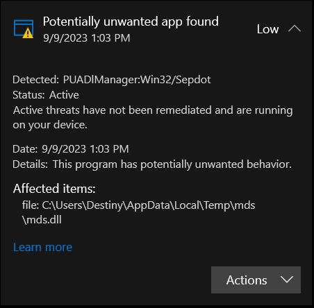 PUA found by Windows Protection, no app name/info given?-capture.png