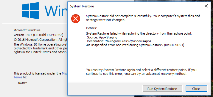 System Restore fails: AppxStaging %ProgramFiles%\WindowsApp 0x80070091-still-fails.png