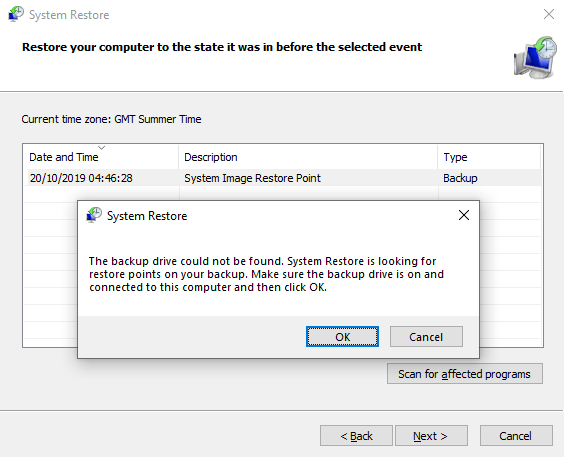 How to delete inactive System Image Restore Points in System Restore-system-image-restore-point-fail.png