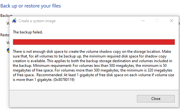 windows 10 system image backup fails bad clusters