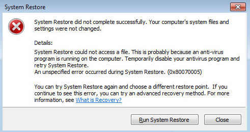 System Restore Problem In Vista