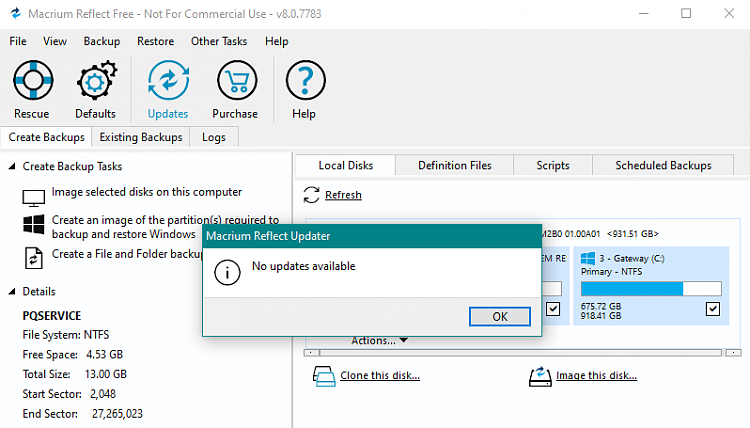 Not so much a question but my experience with Macrium Reflect 7.2.4942-mr-v8-no-updates-available.png