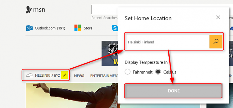what is microsoft edge default home page