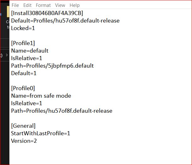 After A Firefox update, Firefox willl only open in Windows Safe Mode-profiles.ini.jpg