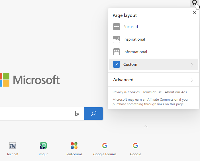 Edge (v86.0.622.58) - New Tab Page issue - unable to customize-snagit-01112020-150444.png