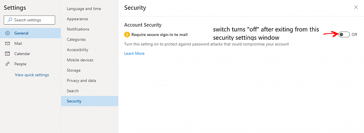 Outlook.com security setting doesn't seem to want save to 'on'-microsoft-outlook-security-setting.png