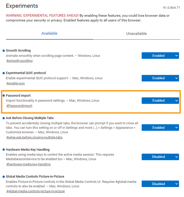 Issue with &quot;Flags&quot; in Edge Chromium v91.0.864.70 (Stable)-ssflags.png