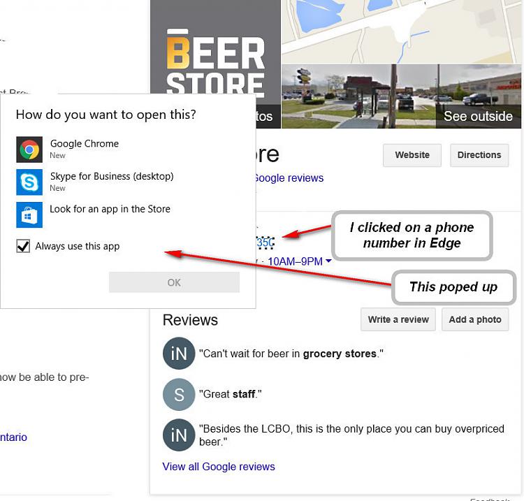 Telephone numbers showing as links in Microsoft Edge Browser-beer-store.jpg