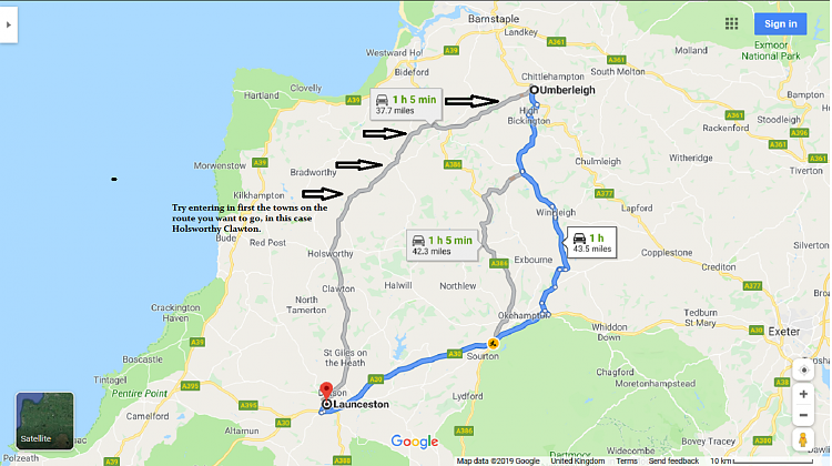Google Maps remove alternate routes-umberleigh-launceston-routes.png