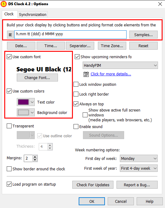 Need custom taskbar clock with day, date, time &amp; seconds and bigger-ds-clock-4.2-_-options.png