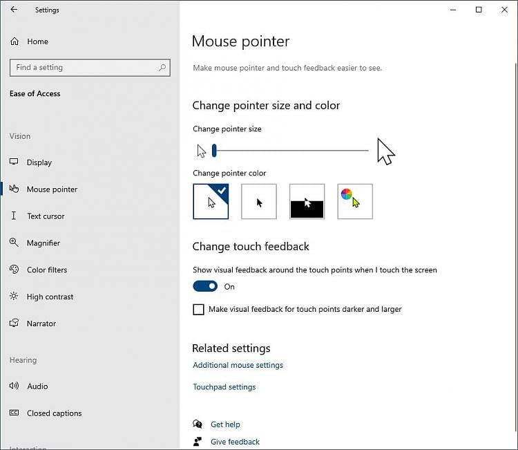 How to make the mouse pointer larger in Windows 10