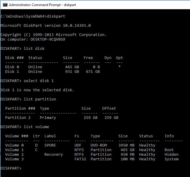 USB 3 external HDD Detected but inaccessible-Post Anniverssary update-diskpart-1.jpg