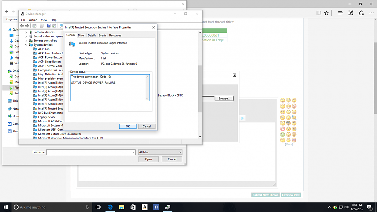 Device Manager: Error Code 10 for Intel(R) Trusted Execution Engine In-device-driver.png