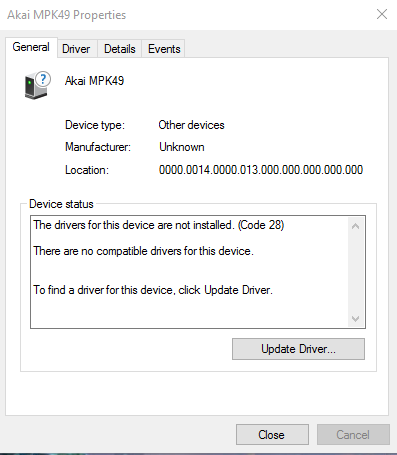 Windows driver issue with Akai MPK49 Midi controller - Code 28-1f188ae6fefe6f687ba9bd3ab2b0885d.png