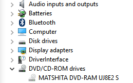 &quot;MATSHITA DVD-RAM UJ8E2 S&quot; is not being recognized as operable.-image.png