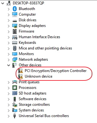 pci encryption decryption controller driver windows 10