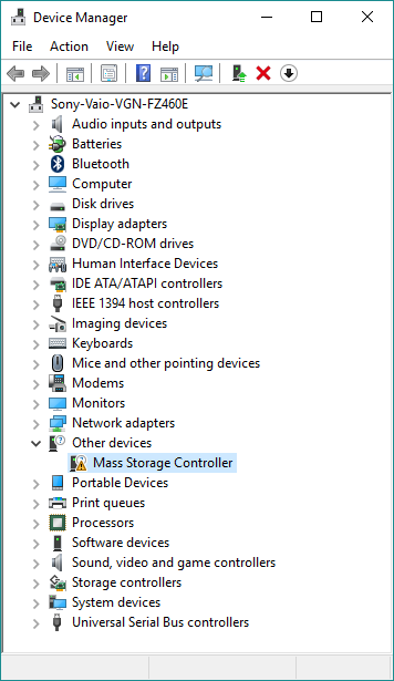 Sony Mass Storage Controller Driver Windows 10
