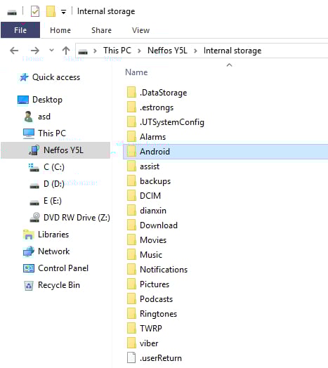 Explorer connect to Android device directory /storage/emulated/0-andoid61.jpg