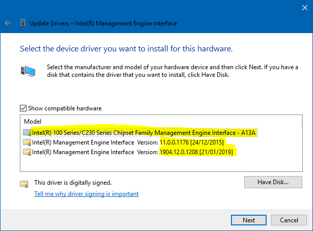 intel r management engine interface driver update