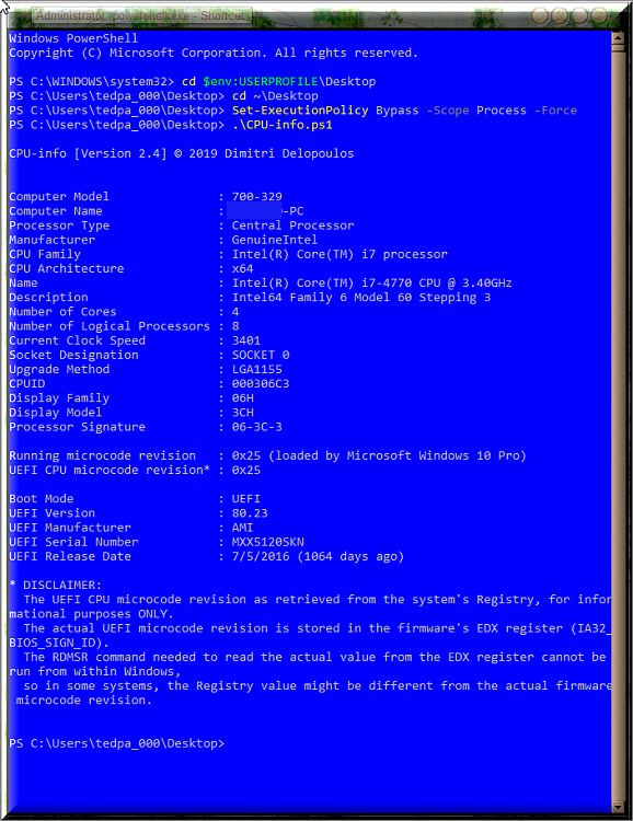 PowerShell script for CPU information, incl. CPUID-cpu-infob.ps1-result-new-version.png