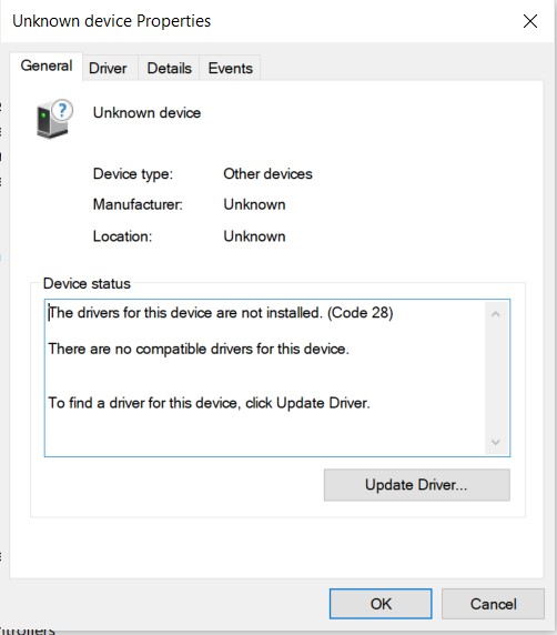 Device Manager shows &gt; Other devices&gt;  Unknown Device-properties.jpg