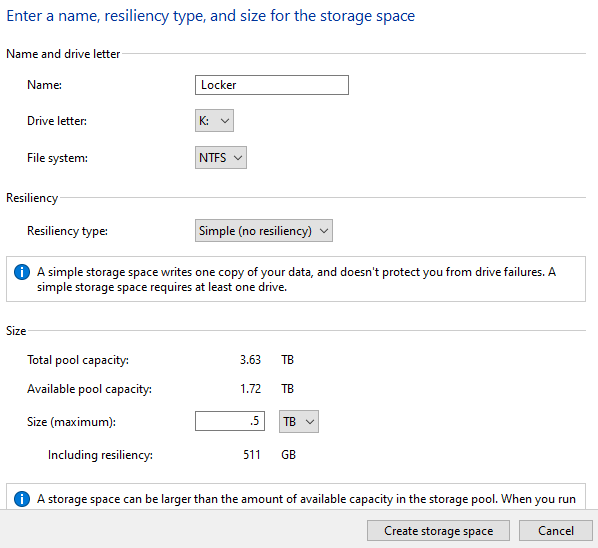 I cannot use any new Storage Spaces I create from my Storage Pool-storagespace2.png