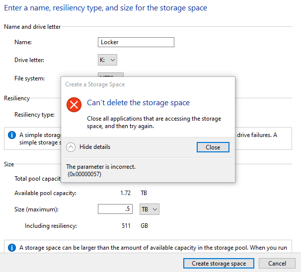 I cannot use any new Storage Spaces I create from my Storage Pool-storagespace3.png