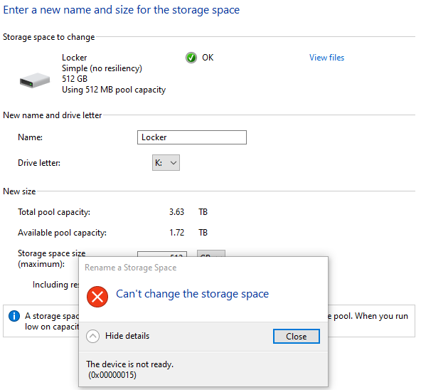 I cannot use any new Storage Spaces I create from my Storage Pool-storagespace6.png