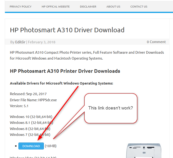 Windows 10 Driver for HP 310 A - Windows 10