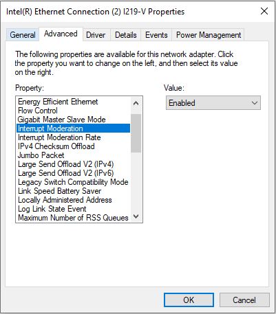 High DPC Issues W10 (HDAudBus.Sys, USBPORT.SYS, ndis.sys)-interrupt_moderation.jpg