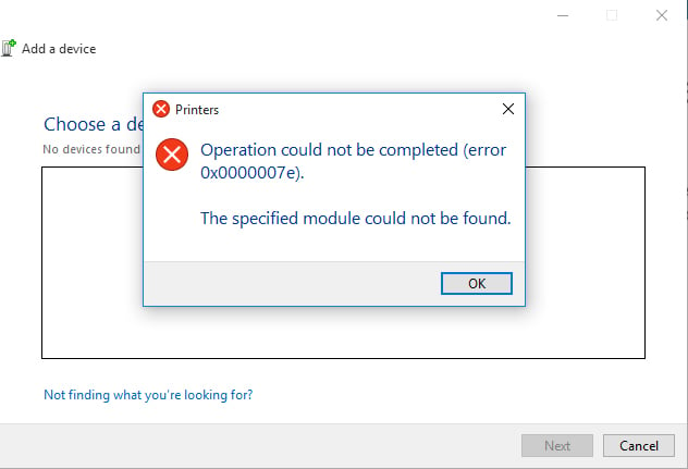 driver error windows 10 printer