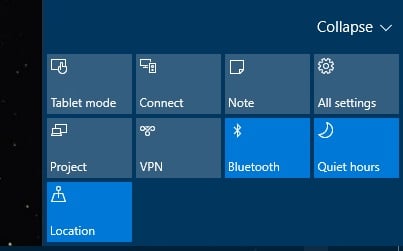 Bluetooth Tile Present Action Center Windows 10 Forums