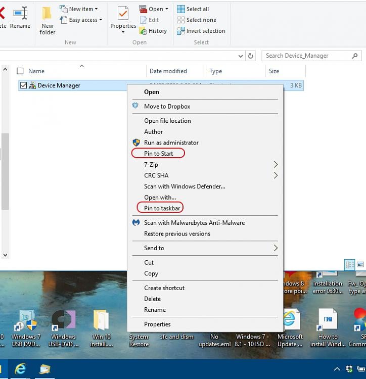 Device Manager shortcut to taskbar/start menu? Windows