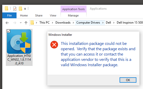 Installing Dell Drivers: installation package could not be opened-install.png