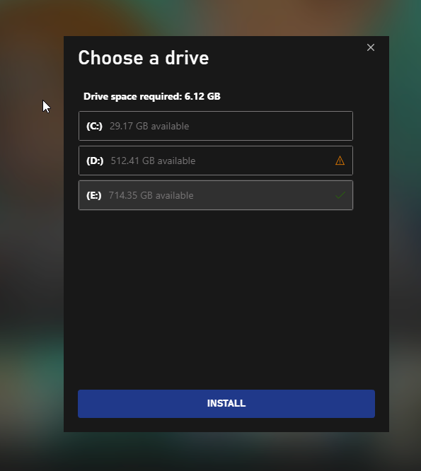 Can't choose drive to download games from Xbox PC game pass-nghweuoihf.png
