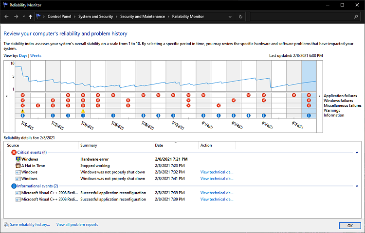 Windows 10 Lags, Black Screens, and crashes when gaming (Version 20H2)-reliabilitymonitor.png