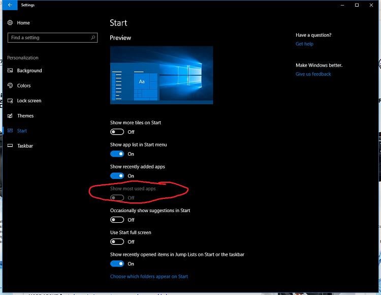 'Show most used apps' toggle in Settings is greyed out-greyed-out.jpg