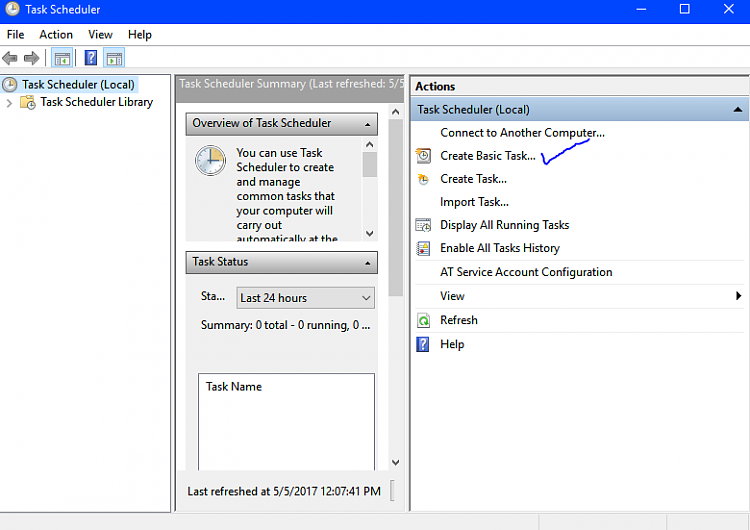 How do I use task scheduler to setup hourly reminders-ts.png