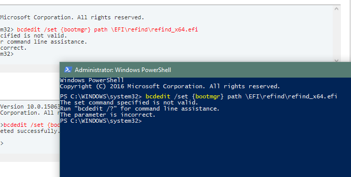 BCDedit says: &quot;The set command specified is not valid&quot;-wps_admin.png