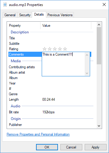 &quot;Comments&quot; field in File Explorer-mp3-comment.png