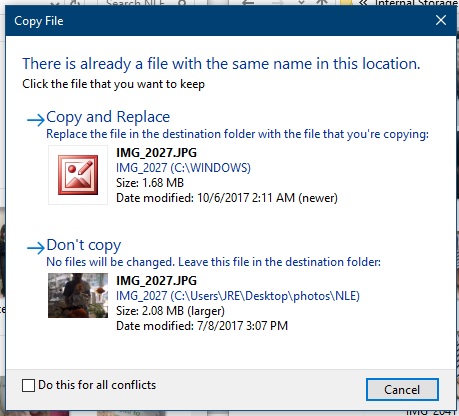 How do I copy files with the same name and keep both-w10problem001.jpg