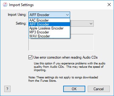 AIFF music files not showing details in File Explorer but MP3 does-itunes-import-settings.jpg
