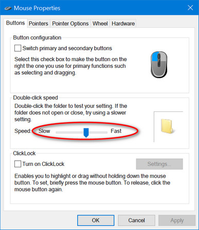 How to slow down the mouse's double-click speed in Windows 10